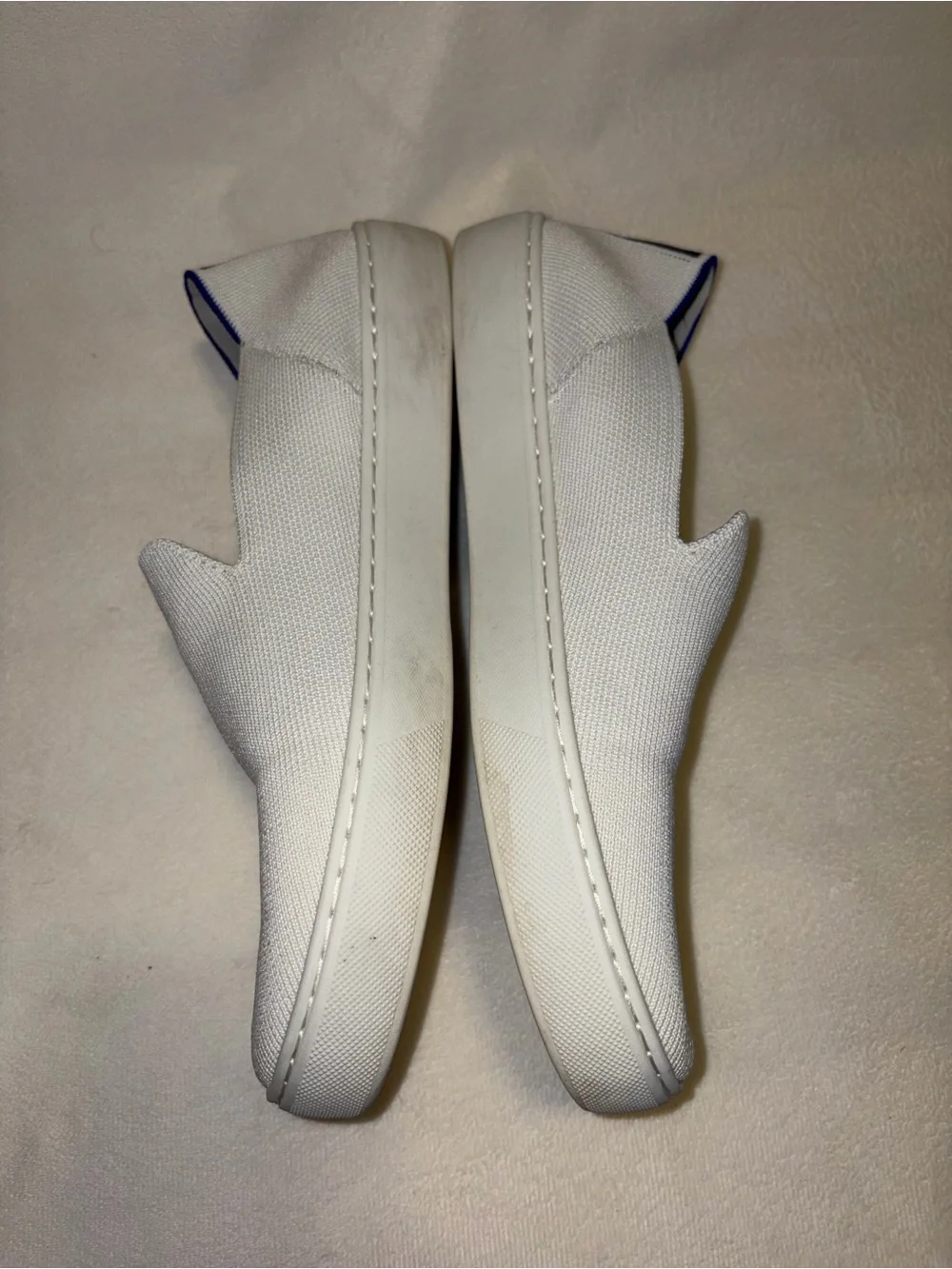 Rothy's White Slip-On Knit Loafers with Blue Insoles women size 9